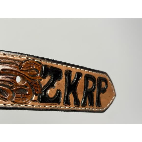 KWH Southwestern Design custom handmade tooled leather belt - Picture 7 of 9